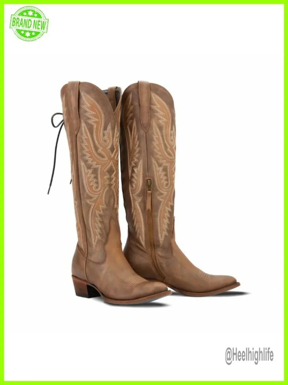Over the Knee Cowboy Boots with Adjustable Corset Side Zipper Pointed Toe